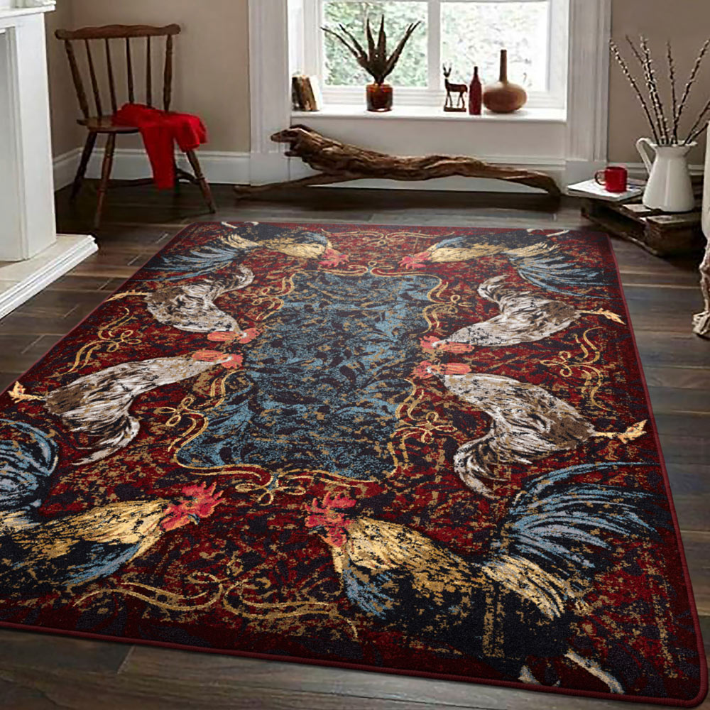 Pecking Order - Bordeaux Rooster Rug