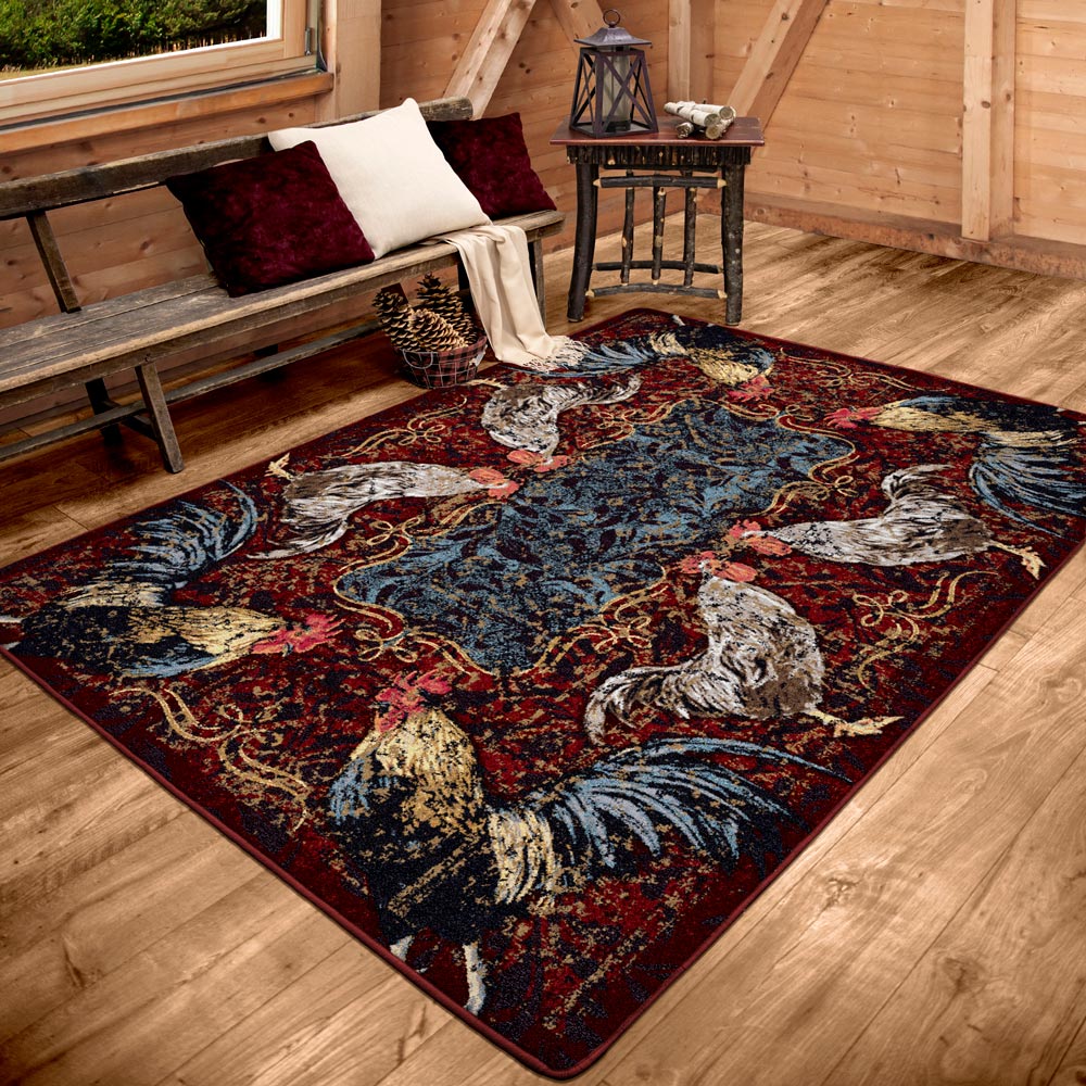 Pecking Order - Bordeaux Rooster Rug