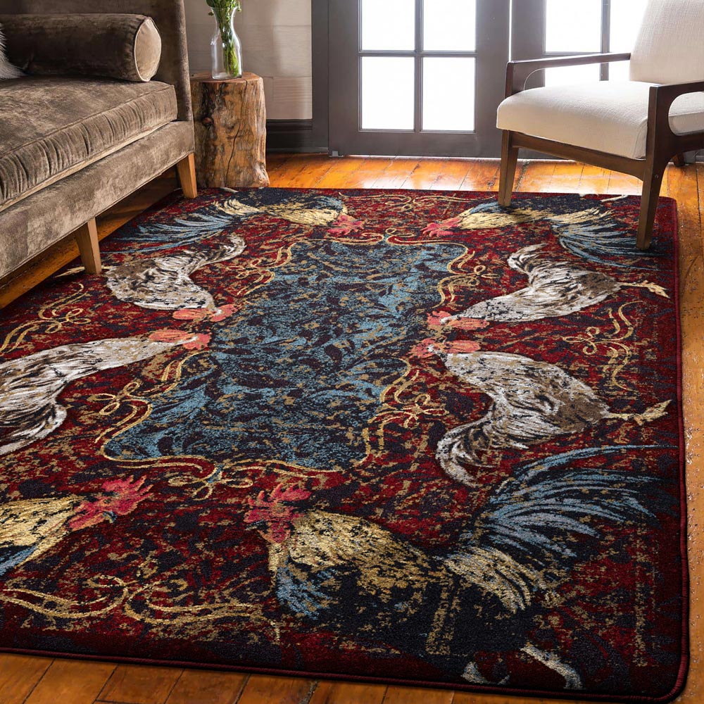 Pecking Order - Bordeaux Rooster Rug