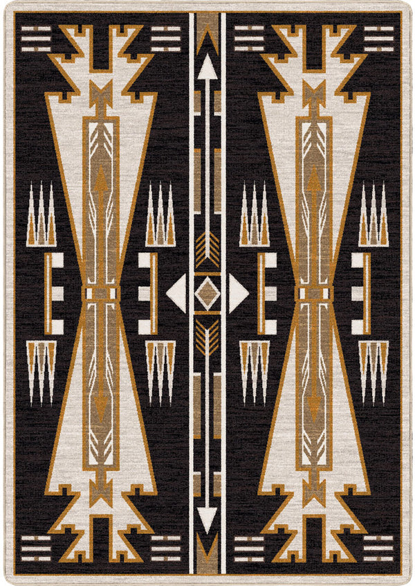 Decorative rug with geometric pattern on a black background