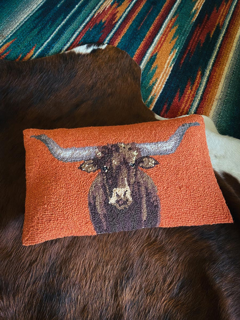 Suede Western Longhorn Accent Pillow