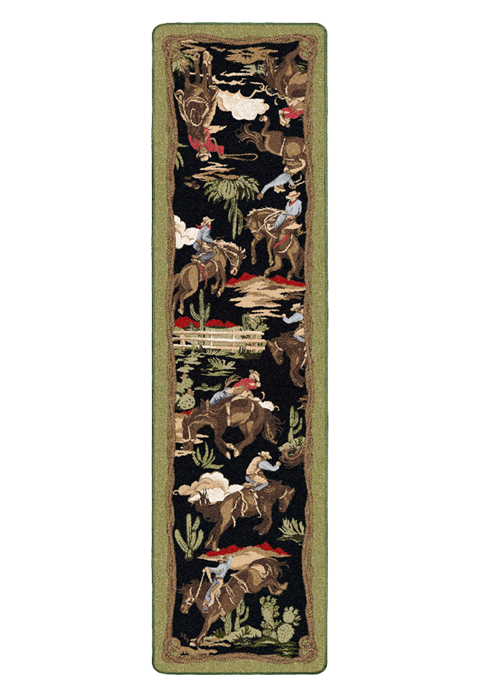 Retro Cowboy - Green & Black Western Rug