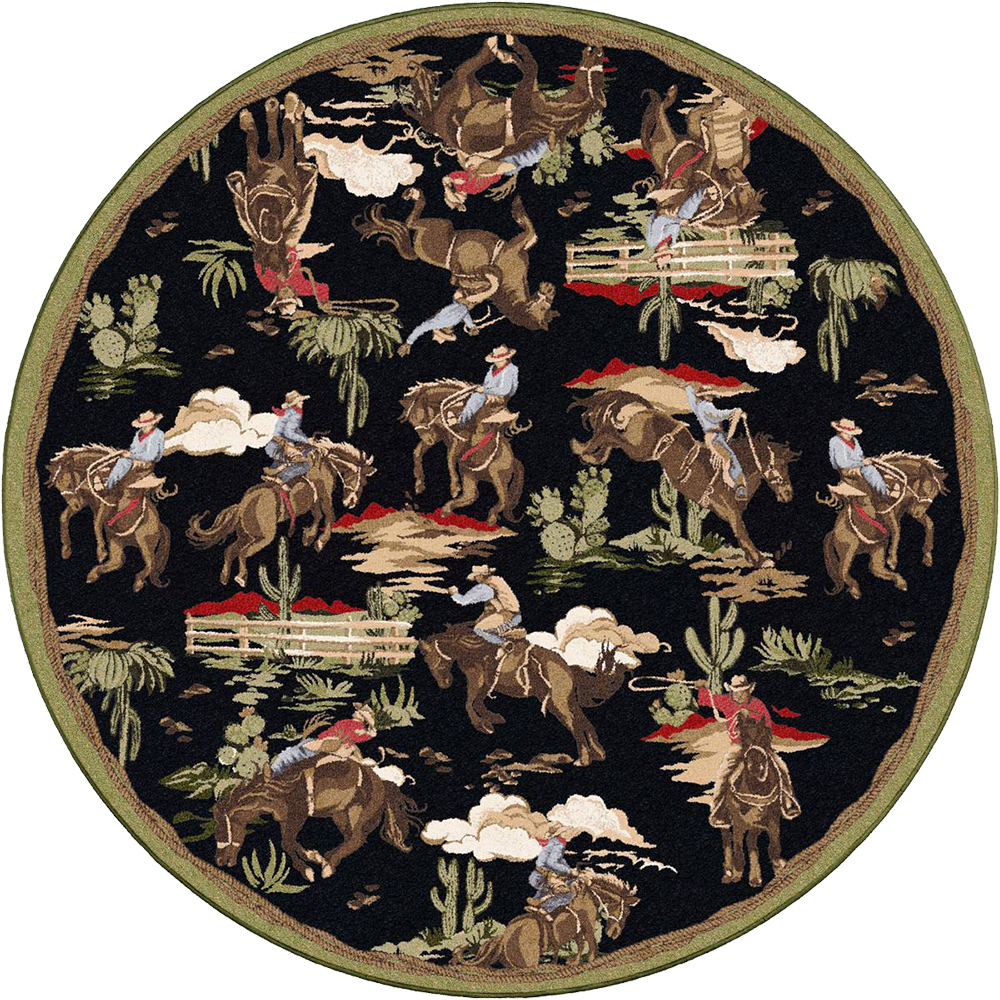 Retro Cowboy - Green & Black Western Rug