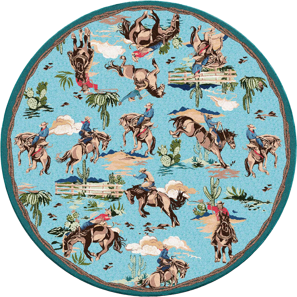 Retro Cowboy - Blue Western Rug