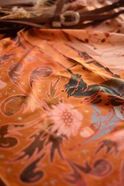 Round Up: 35x35 Floral Cattle Cowgirl Western Mulberry Silk Wild Rag