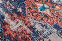 Achieve the best of both worlds with this striking area rug.  The saturated colors are softened under the intentionally distressed areas . Bring some instant impact into your décor with this sophisticated rug.