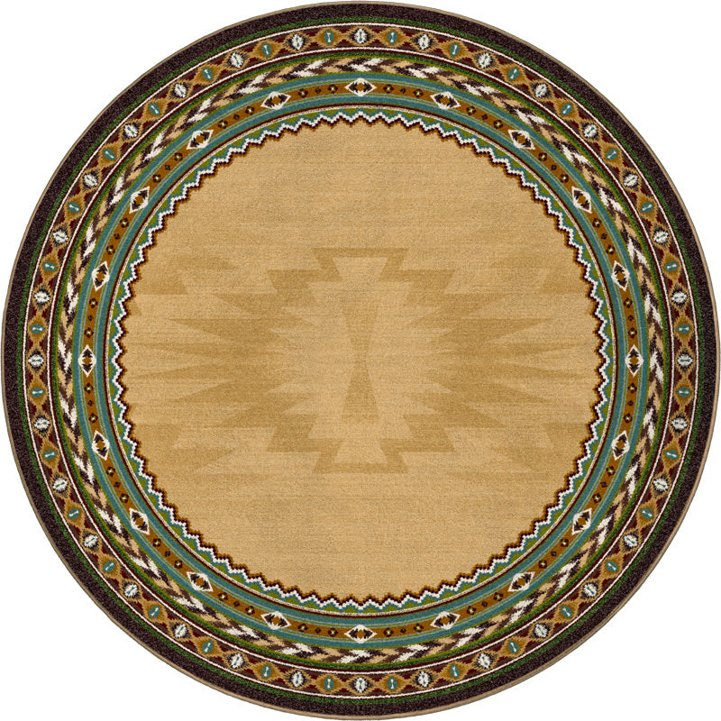 Cinnabar - Tan Southwestern Rug Round