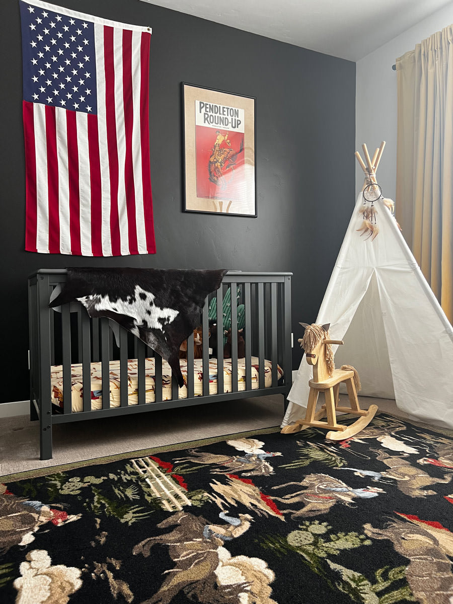 Retro Cowboy Green & Black Vintage Western Rug