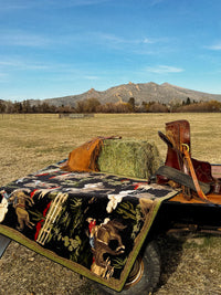 Retro Cowboy Green & Black Vintage Western Rug