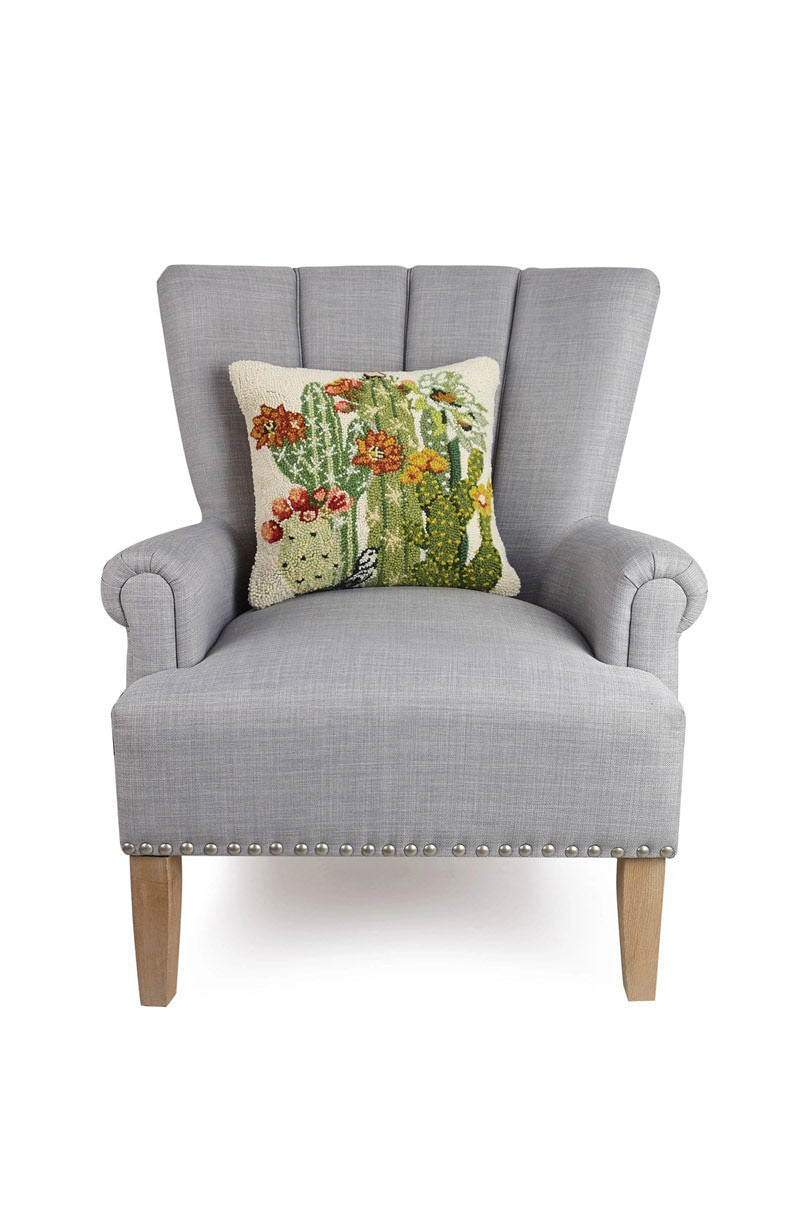Southwestern Cactus Floral Hook Pillow on chair
