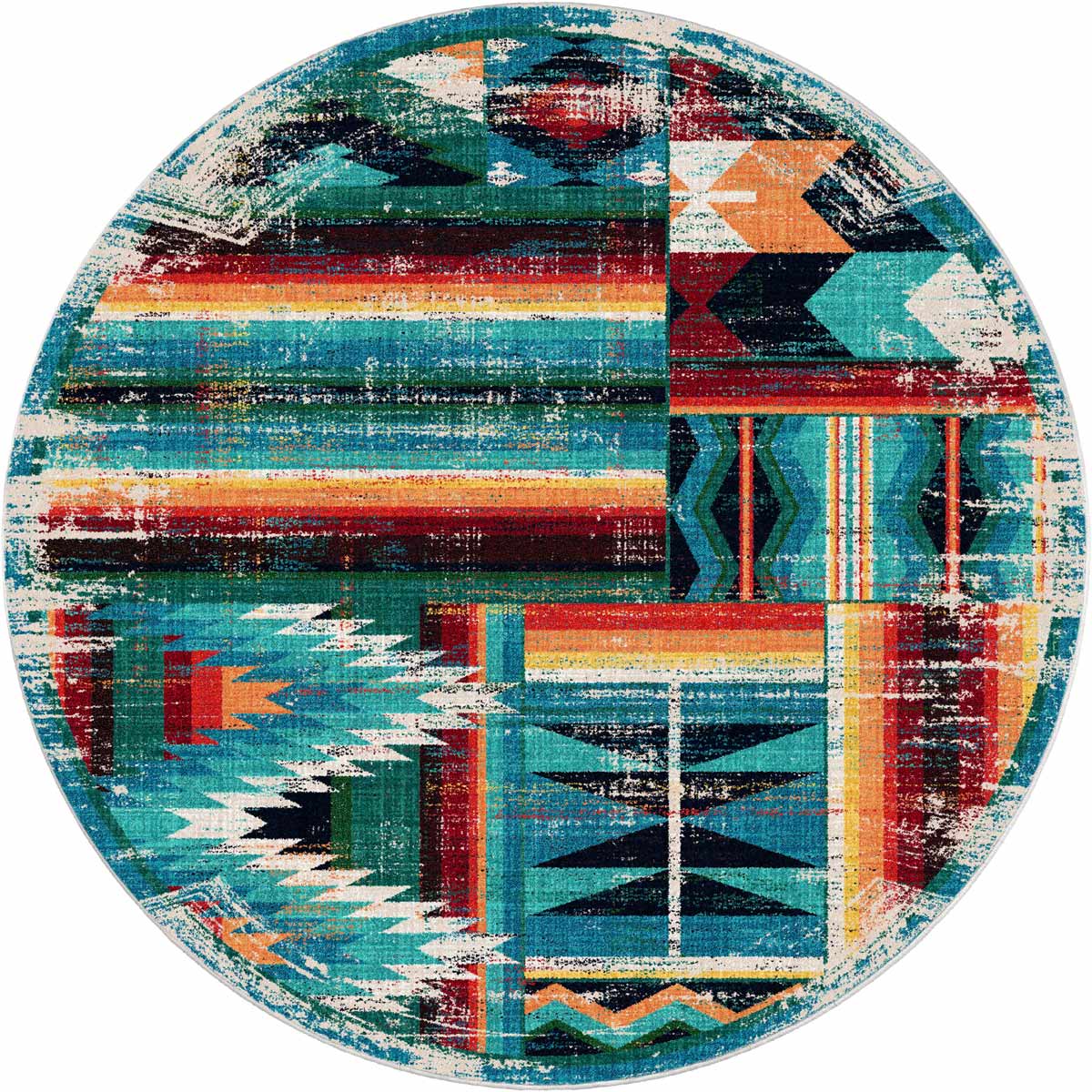 Caverns Turquoise Patchwork Southwest Rug