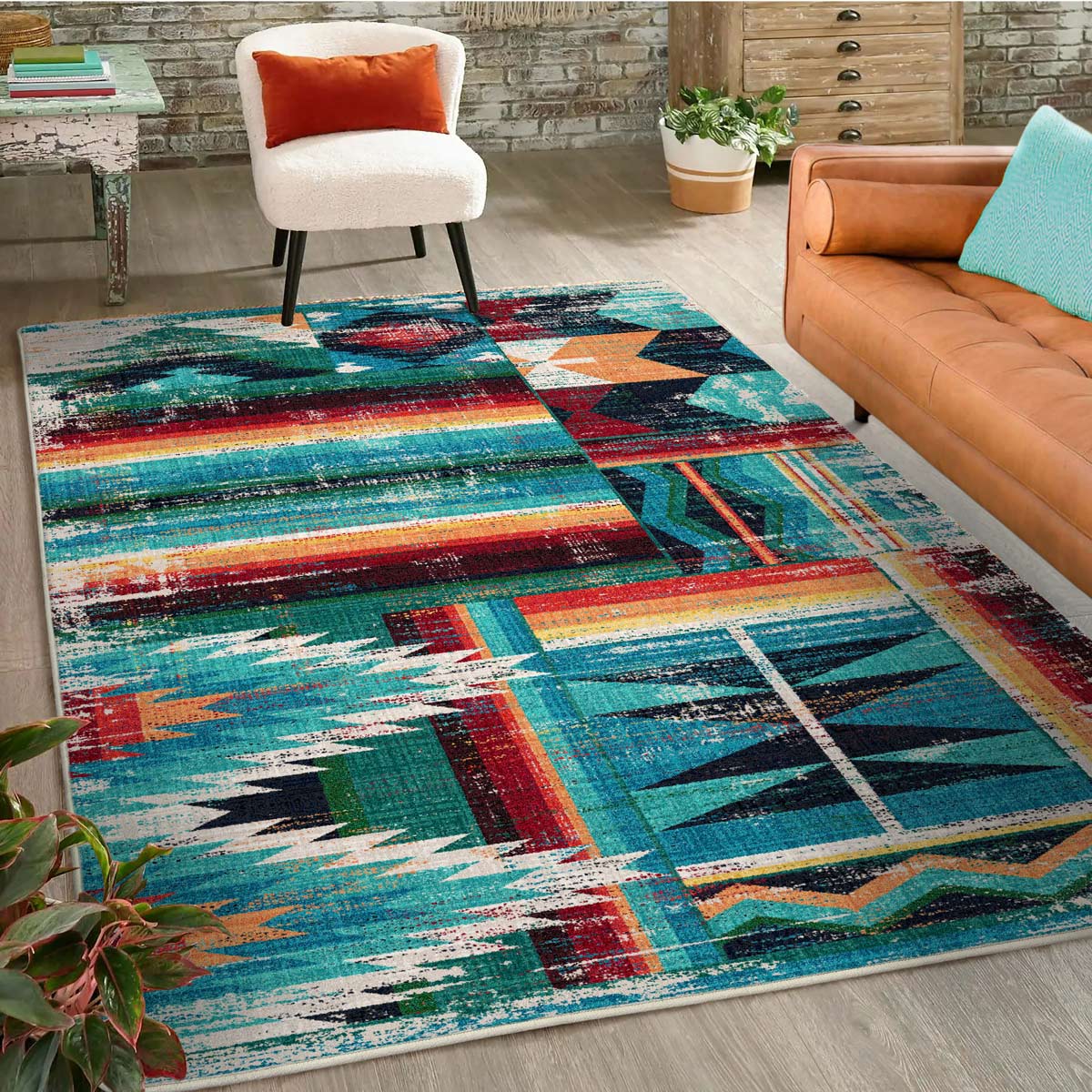 Caverns Turquoise Patchwork Southwest Rug