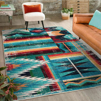 Caverns Turquoise Patchwork Southwest Rug