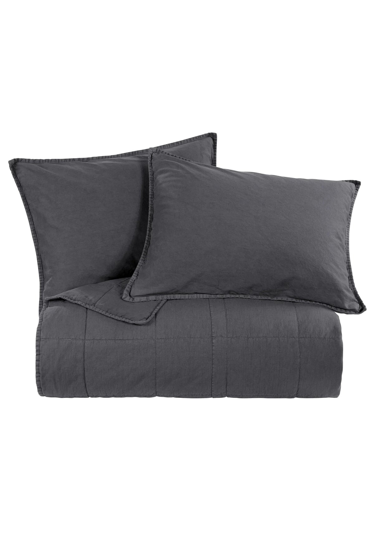 Stonewashed Cotton Canvas Coverlet Charcoal