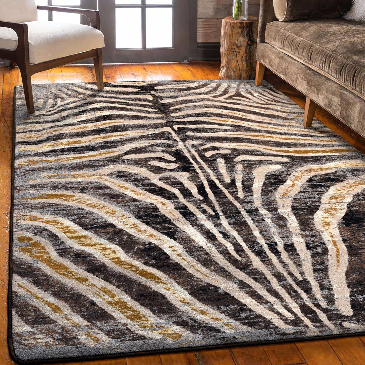 Midnight Zebra - Rawhide Distressed Rug