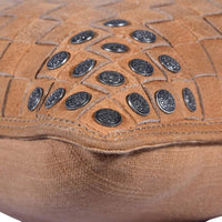 Soft Tan Basket Weave Genuine Leather Pillow with stud accents  Edit alt text