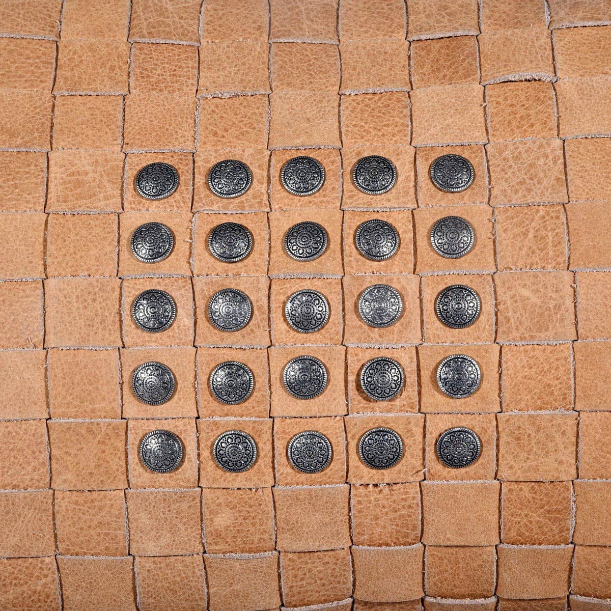 Soft Tan Basket Weave Genuine Leather Pillow with stud accents  Edit alt text