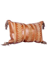Arrow Genuine Leather Tasseled Throw Pillow