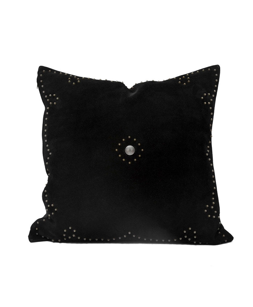 Western Suede Antique Silver Concho Square Pillow black