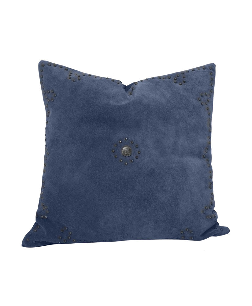 Western Suede Antique Silver Concho Square Pillow navyh