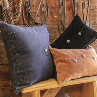 Western Suede Antique Silver Concho Square Pillow Collection