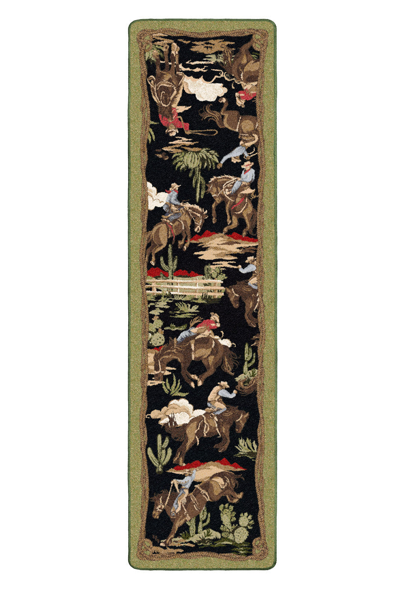 Retro Cowboy - Green & Black Vintage Western Rug