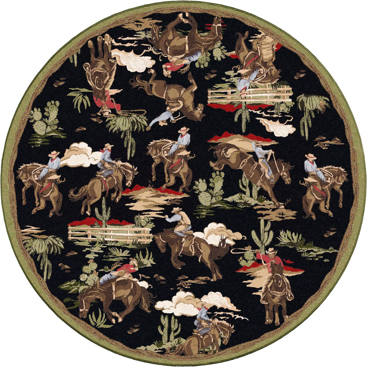 Retro Cowboy - Green & Black Vintage Western Rug