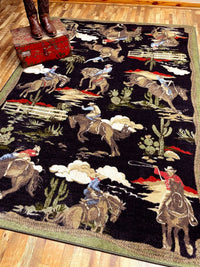 Retro Cowboy - Green & Black Vintage Western Rug