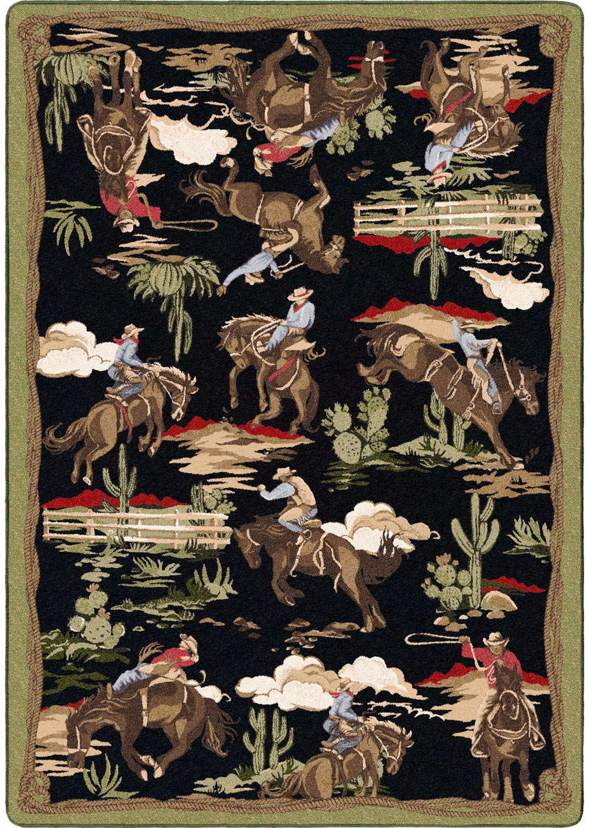 Retro Cowboy - Green & Black Vintage Western Rug