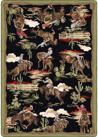 Retro Cowboy - Green & Black Vintage Western Rug