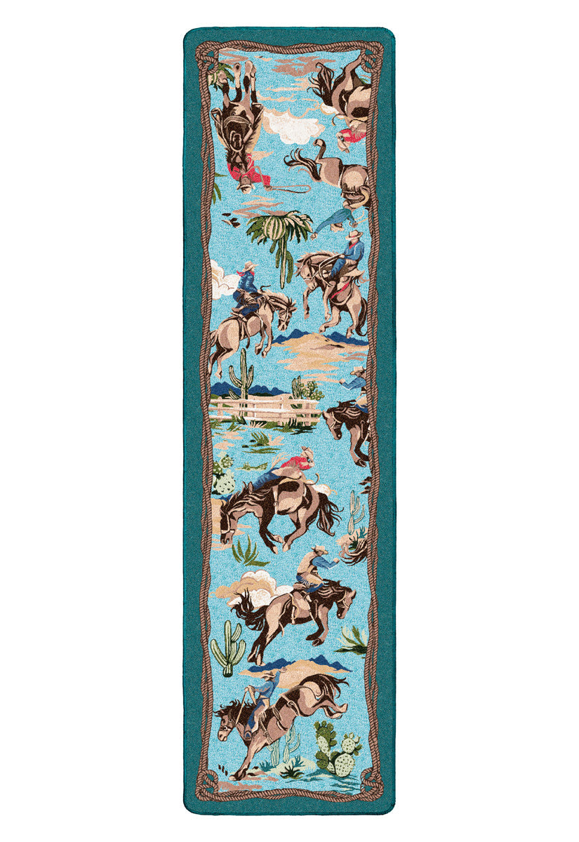 Retro Cowboy Blue Western Rug Runner