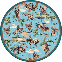 Retro Cowboy Blue Western Rug