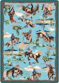 Retro Cowboy Blue Western Rug