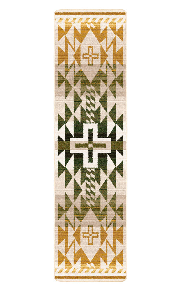 Rustic Cross - Green and Gold Rug Runner