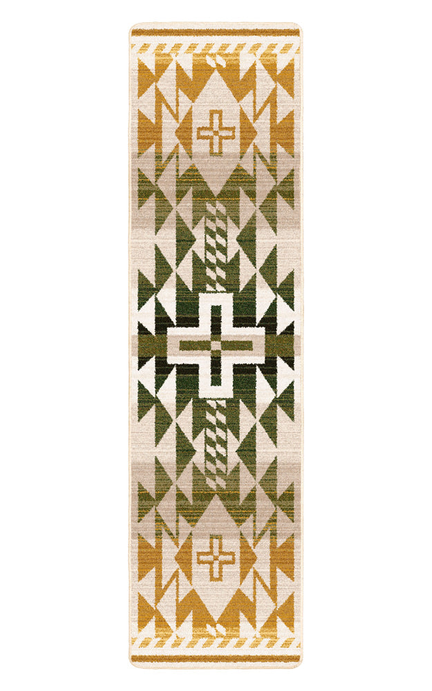Rustic Cross - Green and Gold Rug Runner