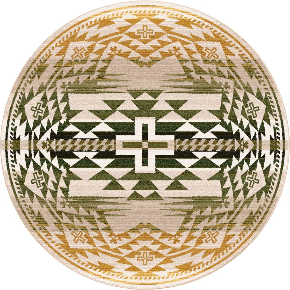 Rustic Cross - Green and Gold Rug Round