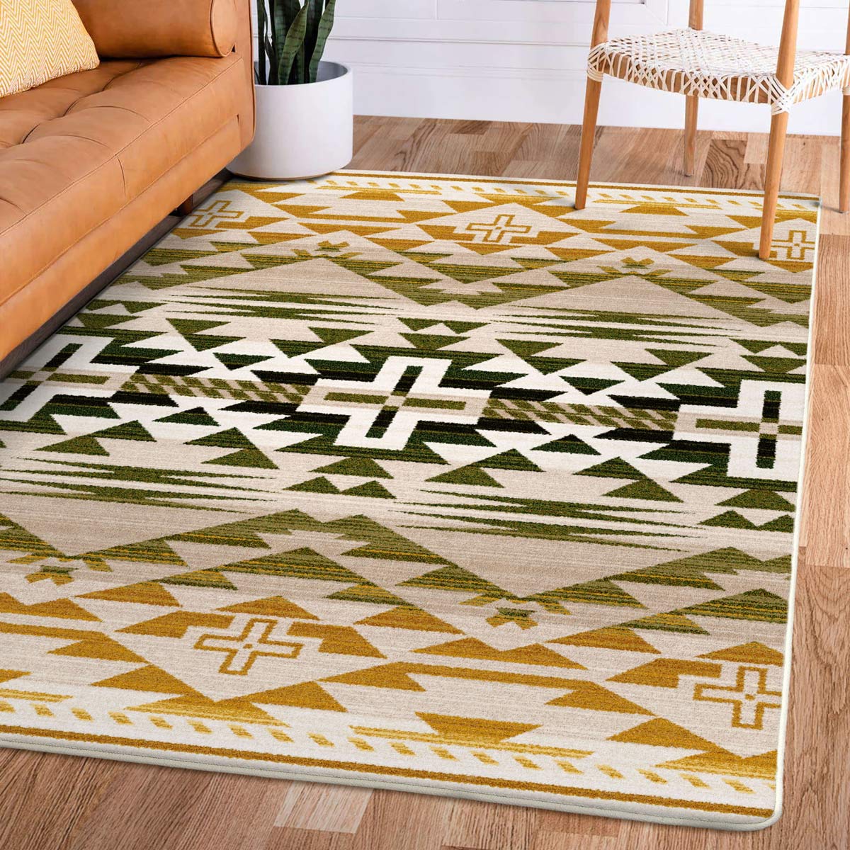 Rustic Cross - Green and Gold Rug