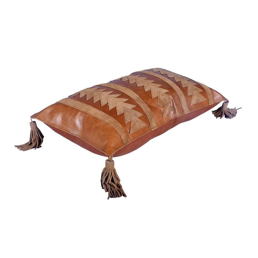 Arrow Genuine Leather Tasseled Throw Pillow