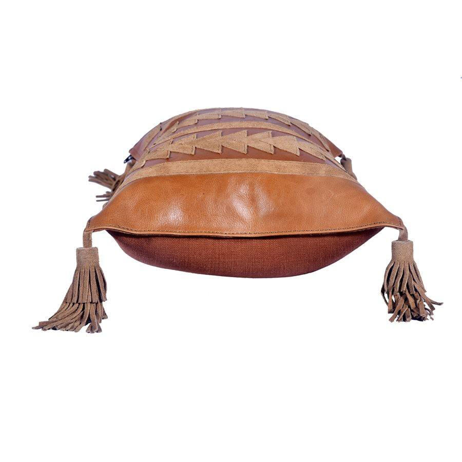 Arrow Genuine Leather Tasseled Throw Pillow