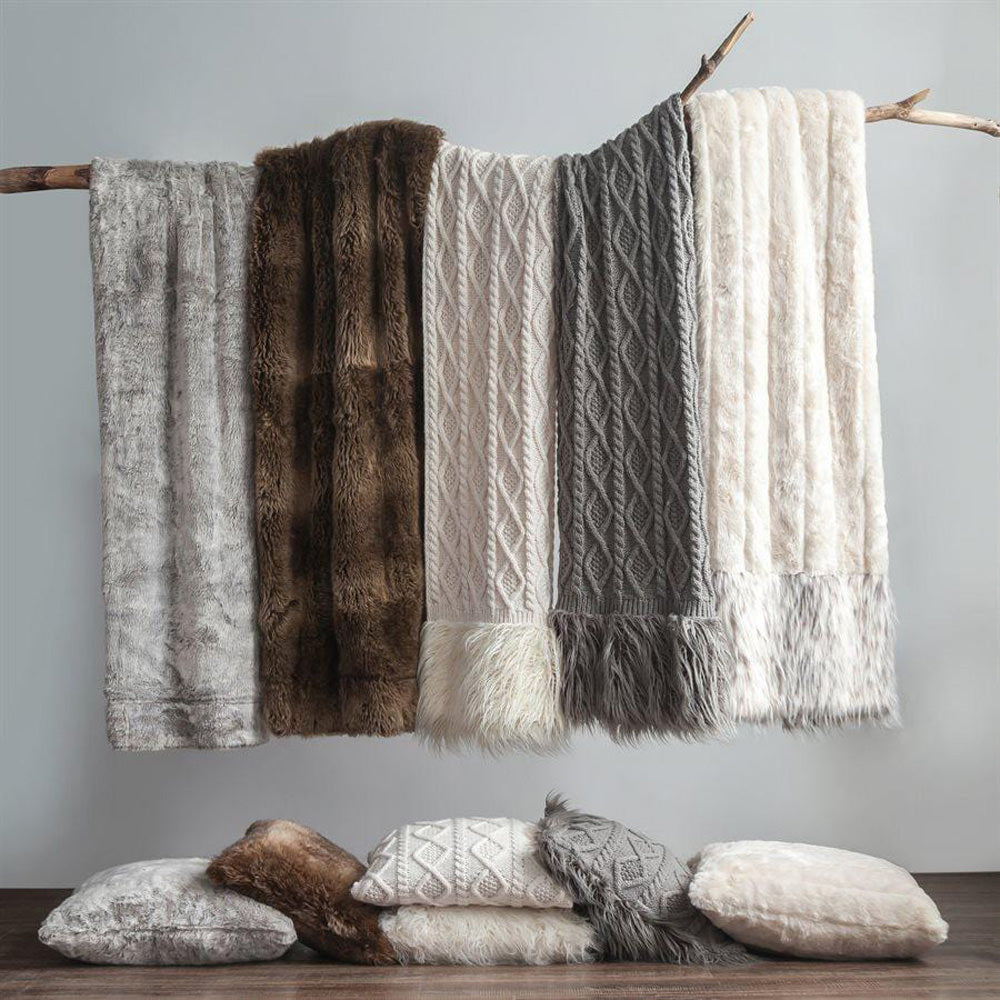 Nordic Cable Knit and Mongolian Fur throw blanket