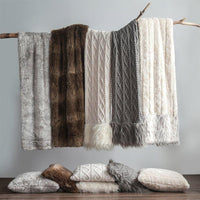 Nordic Cable Knit and Mongolian Fur throw blanket