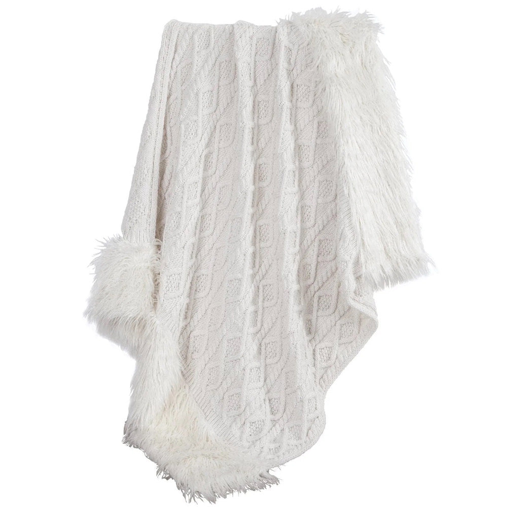 Nordic Cable Knit and Mongolian Fur throw blanket