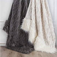 Nordic Cable Knit and Mongolian Fur throw blanket