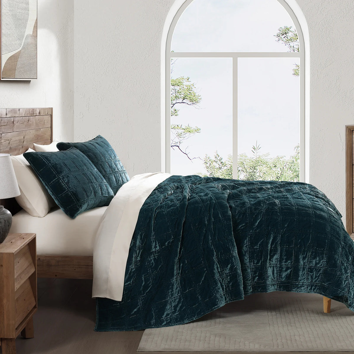 Stella Faux Silk Velvet Double Box Stitch Quilt Set