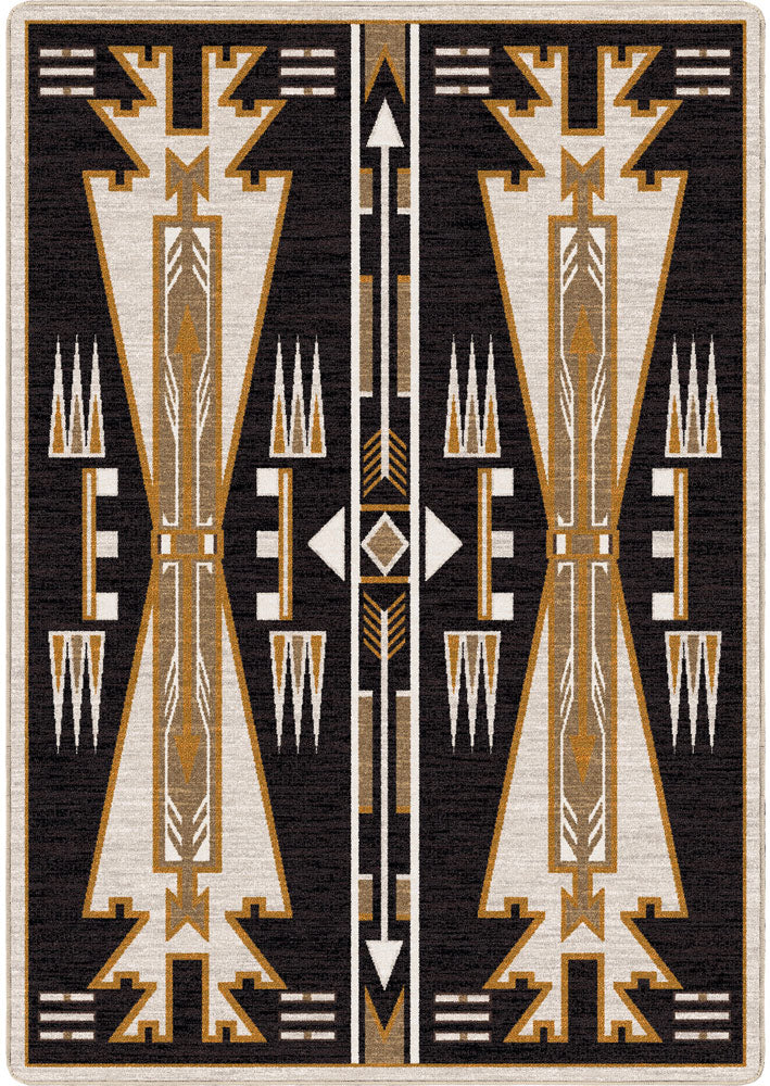 Decorative rug with geometric pattern on a black background