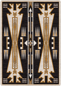 Decorative rug with geometric pattern on a black background