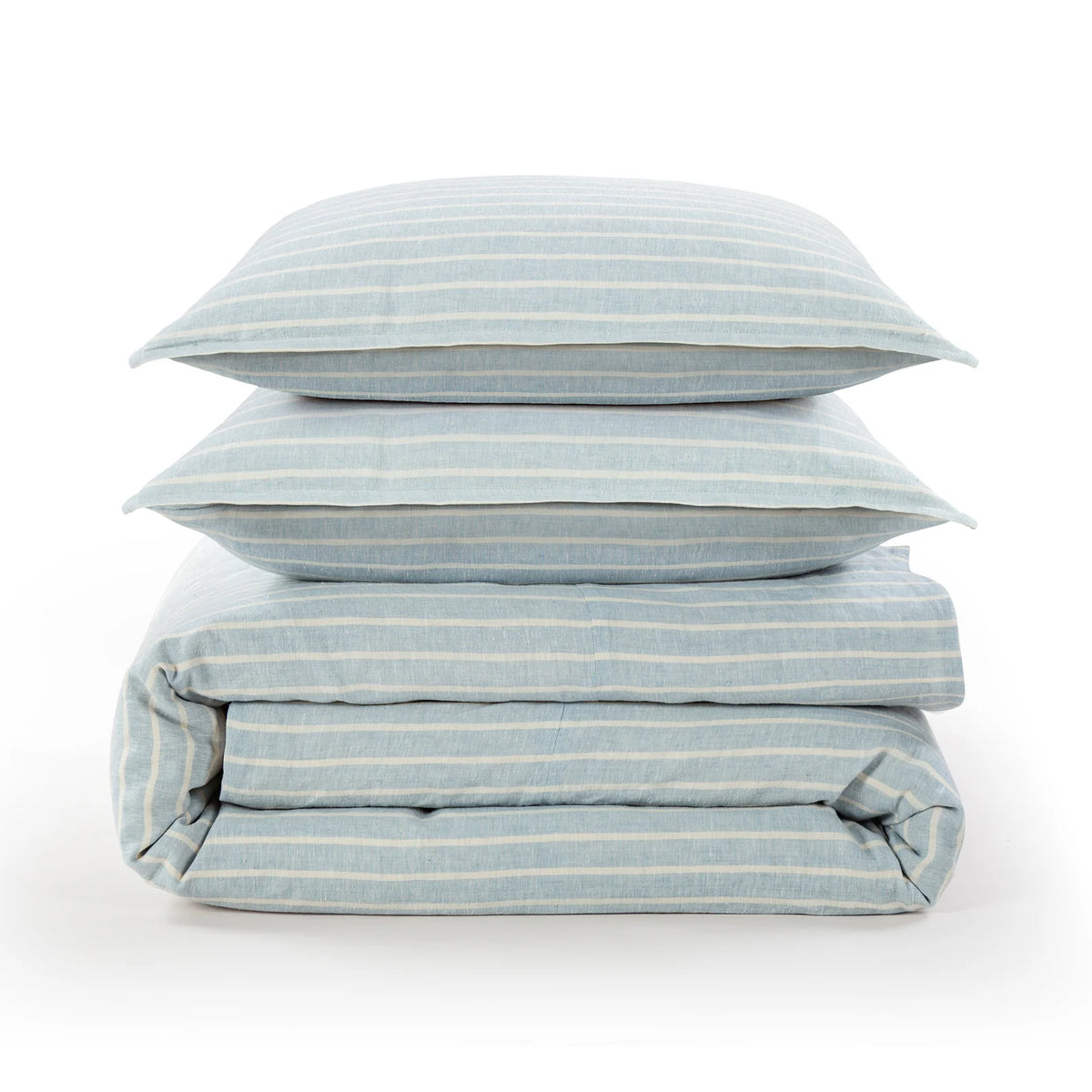 Larkspur 100% Slub Linen Prairie Stripe Duvet Cover Set