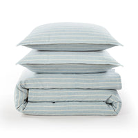 Larkspur 100% Slub Linen Prairie Stripe Duvet Cover Set