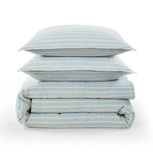 Larkspur 100% Slub Linen Prairie Stripe Duvet Cover Set