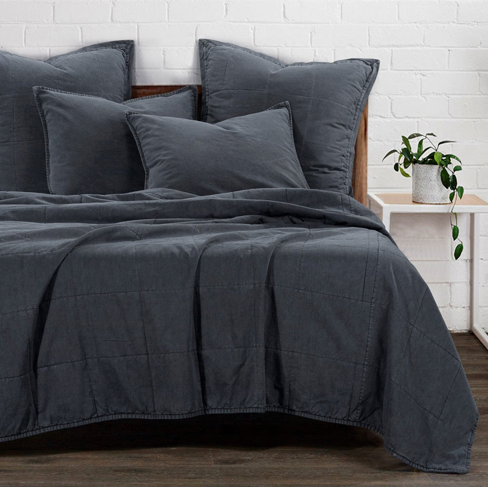 Stonewashed Cotton Canvas Coverlet Charcoal